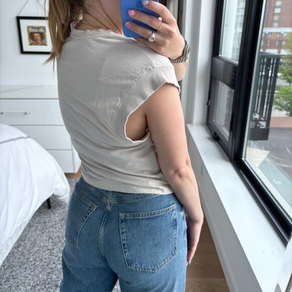 Zara Cap Sleeve V-Neck T-Shirt Off White XS - Picture 4 of 9